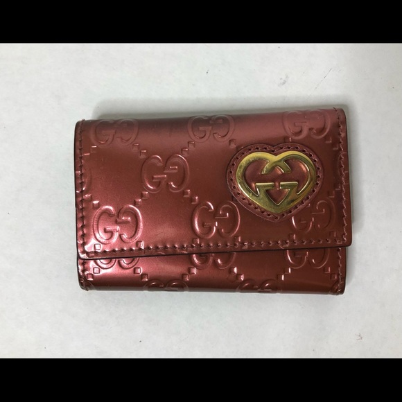 GUCCI 🌼 Authentic Pink Patent Leather GG Link Gold Heart Logo Key/Card Holder - Picture 12 of 15